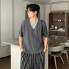 Estilo Old Money New Wealth Tricô Falso de Duas Peças Manga Curta Unissex Retrô Linho Top Verão Fino Casual Meia-Manga Camisa