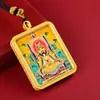 Tíbet Pintado a Mano Mitad Dorado Thangka Wu Ye Tara Verde Dios Amarillo de la Riqueza Doce Animales del Zodiaco Colgante de Collar con Colgante de Thangka