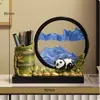 Armário de Vinho de Luxo Leve Estilo Europeu Decoração de Sala de Estar Escritório Entrada 3D Ampulheta Pintura de Areia Fluida Ornamento
