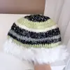 Chapéu de Pescador Listrado Patchwork de Pelúcia Designer Feminino Outono e Inverno Versátil Mostra o Rosto Pequeno Quente Proteção para as Orelhas Chapéu de Tricô Tendência