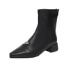 Botines de moda para mujer 2026 otoño e invierno nuevos versátiles tacón grueso punta fina elegantes estilo Chanel botines negros ajustados para mujer modernos