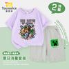 Conjunto de Camiseta de Manga Corta y Pantalones para Niños de Minecraft, Ropa de Verano de Algodón con Diseño de Creeper para Niños