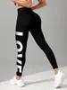 Leggings Personalizados com Impressão Offset para Mulheres Leggings Fitness Amor Mãe e Filha em Inglês Calças de Yoga Femininas