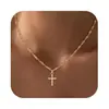 Nuevo Collar Cruzado Dorado de 14K con Recubrimiento de Cobre de Amazon para Mujer, Cadena de Clavícula Simple y Versátil, Joyería Transfronteriza Europea y Americana al por Mayor