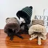 Gorro de Felpa Estilo Coreano con Rayas, Gorro Pullover Grueso de Doble Capa, Tejido Cálido Protector de Orejas, Gorro de Moda Tendencia de Piel Sintética de Visón para Mujer