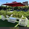 Exterior corda tecida sofá jardim pátio varanda exterior impermeável único sofá mesa de centro combinação ao ar livre rattan móveis