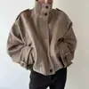 Nueva Chaqueta Corta de Lana de Exportación Rusa para Otoño e Invierno, Corte Holgado, Cuello Alto, Mangas Raglán Murciélago, Abrigo de Moda