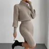 Otoño 2024 Nuevo Conjunto de Dos Piezas Transfronterizo Europeo y Americano para Mujer en Amazon, Top Corto de Color Sólido con Cuello Medio Alto y Falda Larga Ajustada