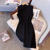 Vestido tipo suéter sin mangas de punto jacquard con falda elástica y corte entallado para mujer con temperamento de hermana pequeña