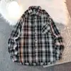 Camisa de Manga Longa Xadrez Primavera 2025 Jovem, Tamanho Grande Masculino, Marca Tendência, Gola Retrô, Corte Solto, Blusa, Peça de Cima, Roupa de Exterior