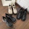 Sapatos de couro de plataforma de salto grosso preto estilo britânico para mulheres 2024 nova primavera e outono dedo redondo retrô francês Mary Jane sapatos de camada única