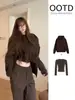 Moletom com capuz marrom outonal, peça de outer wear para o início do outono feminino, conjunto esportivo e casual, novo look estilo coreano 2026