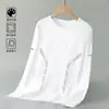 Camiseta de manga larga para hombre de color liso Sorona, versátil, corte holgado, cuello redondo, para primavera y otoño, top casual moderno