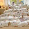 Juego de cama de cuatro piezas de algodón lavado puro clase A, funda nórdica de dibujos animados, sábanas, dormitorio de estudiantes, algodón agradable para la piel, juego de tres piezas de funda nórdica individual