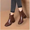 Botines de moda para mujer con punta cuadrada y tacón grueso, nuevo estilo invierno 2026, caña corta, forro de felpa, cremallera lateral, botas color nude versátiles y elegantes