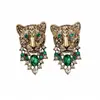 Brincos de prata vintage com agulha e diamantes, design de leopardo, requintados e únicos, estilo exagerado, luxo leve e sensação de alta qualidade