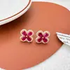 Pendientes de Trébol de Cuatro Hojas con Flor de Circonita Incrustada de Diamantes, Estilo Lujo Ligero, Compactos, Pendientes de Moda Coreana de Alta Gama, Pendientes de Estilo Nicho