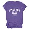 Amazon Ebay Estación Independiente Cómoda Casual Mujer Harvard Law Solo Cuello Redondo Camiseta de Manga Corta al Mayoreo