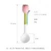 Linda y Femenina Flor Tridimensional Tulipán Pintado a Mano Cuchara Cerámica con Mango Largo para Revolver, Cucharita de Café, Cucharita para Pastel