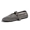 Sandalias cerradas con pedrería hueca para mujer, nuevos zapatos de red de verano 2026, zapatos Mary Jane tejidos transpirables