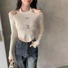 Estilo coreano sentido del diseño casual halter ropa de trabajo niñas principios de otoño versátil ajuste ceñido corto hombros descubiertos manga larga camiseta top
