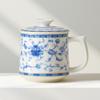 Taza de Té Azul y Blanco Moji, Taza de Agua, Caja de Regalo de Taza de Oficina para Personas Mayores, Líderes y Maestros, Taza Personal de Cerámica con Tapa