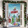 Nova capa de porta verde monstro Grinch transfronteiriça tecido de fundo decoração de atmosfera cortina de porta de Natal pano para pendurar bandeira de capa de porta