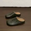 Nuevas Sandalias de Pantufla con Suela de Cabeza Suave para Mujer Superficie de Cuero Cómodas Slip-on Versátil Bolso Retro 2026 Moda Primavera Verano
