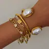 Anillo de Perla Imitación Barroca Jieding Acero de Titanio Pulsera Abierta que No se Desvanece Joyería de Acero Inoxidable de Alta Gama para Mujeres