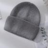 Gorro de lana de pelo de conejo de color sólido simple de estilo japonés para mujer, gorro de punto informal para otoño e invierno, gorro cálido con protección para las orejas, moderno