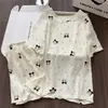 Novo Conjunto de Pijama Feminino de Algodão Nuvem Verão Manga Curta Gola Redonda Casual Plus Size Solto Roupa de Casa Feminina Peça Externa