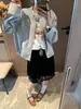 Moqie Songchi Bloque Estilo Coreano Cuello Redondo Simple Holgada Versátil Petite Chaqueta Corta Exterior MQ2021