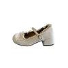 Zapatos de Ballet Elegantes de Cuero con Lazo de Gama Alta para Mujer 2025 Nuevo Verano Borde de Encaje Aumentadores de Altura Zapatos Mary Jane Modernos