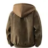 Inverno 2026 Novo Estilo Americano Jaqueta de Couro Falsa Duas Peças Estilo Piloto com Capuz Solta de Couro PU Roupa Exterior Cool Espessada