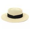 Cinta de Papel Suave, Hierba, Algodón, Lino Estilo Británico Sombrero de Paja para Mujer Vacaciones de Verano en la Costa Copa Plana Protector Solar Sombrero de Copa