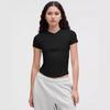 Camisa de Manga Corta Henry para Mujer Camiseta de Punto Acanalado Corte Ajustado Ropa de Yoga Botones Deportiva Camiseta Básica de Verano