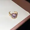 Anel Aberto Quadrado com Coração Cravejado de Diamantes, Europeu e Americano, Transfronteiriço, Personalizado, Simples, Versátil, Anel para Dedo Indicador, Luxo Leve, Joia de Alta Qualidade