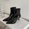 Botines de Moda Estilo Británico 7cm Adelgazantes con Temperamento 2026 Otoño/Invierno Nueva Llegada Punta Fina Tacón de Aguja Cremallera Trasera Botas de Moda para Mujer