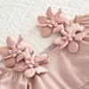 Vestido de Outono para Meninas Comércio Exterior Transfronteiriço Novo Doce Rosa Flor Tridimensional Alça Larga Ombro a Ombro Manga Longa