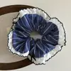 Goma para el Cabello Azul Marino Lazo de Encaje Cuadros Anillo de Intestino Bufanda Cuadrada Diadema para Cola de Caballo Nuevos Accesorios para el Cabello