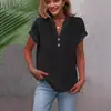 Camisa de Verano para Mujer de Color Sólido con Cuello Alto, Botones y Manga Corta, Estilo Europeo y Americano, 2026
