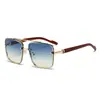 Gafas de Sol Cuadradas de Alta Gama Europeas y Americanas para Hombre con Patillas de Imitación Madera y Doble Puente Gafas de Sol de Marco Grande