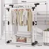 Estante para Secar de Piso Habitación Plegable Perchero Doméstico Simple Barra para Colgar Ropa Balcón Secado Edredón Artefacto Telescópico
