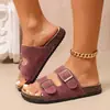Sandalias de doble hebilla transfronterizas de comercio exterior para mujer 2026 verano nuevo estilo vacacional suela plana tira única talla grande sandalias para mujer