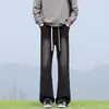 Nuevos jeans de estilo americano para hombres y mujeres, pantalones de verano de calle con cordón, pantalones de corte recto ajustados con microcampana