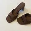 Versión de Piel de Oveja ~ Ropa de Verano Exterior de Tacón Alto Cuadrado Abierto por Delante Francesa, Simple y Conveniente, Mocasines de Tacón Grueso, Mocasines Versátiles