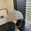 Bolso de noche de nuevo estilo de comercio exterior, color metálico, para mujer, con cadena, bandolera plisada, con borde cruzado, para teléfono móvil