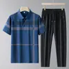 Conjunto Nuevo de Polo de Verano para Hombre Día del Padre Seda de Hielo Manga Corta Pantalón Largo Conjunto de Dos Piezas Ropa Deportiva Casual para Papá