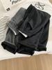 Calça Lã Cinza Escuro Barra Curva Petite Magrinha Casual Versátil Cropped Estilo Vovó para Outono e Inverno 25