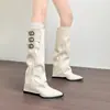 Botas Western Pontudas Dobradas Retrô 2026 Botas Longas Empilhadas de Cowboy de Tubo Alto Emagrecedoras Botas de Cavaleiro Novas Botas Outono/Inverno Femininas